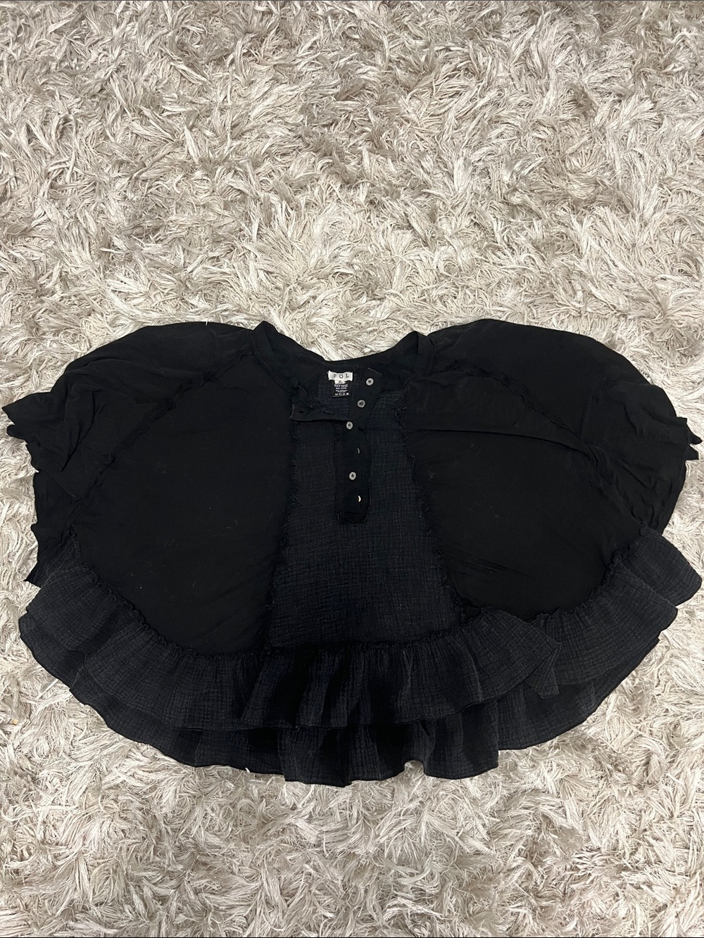 POL Black Ruffle Peplum Button-Front Blouse